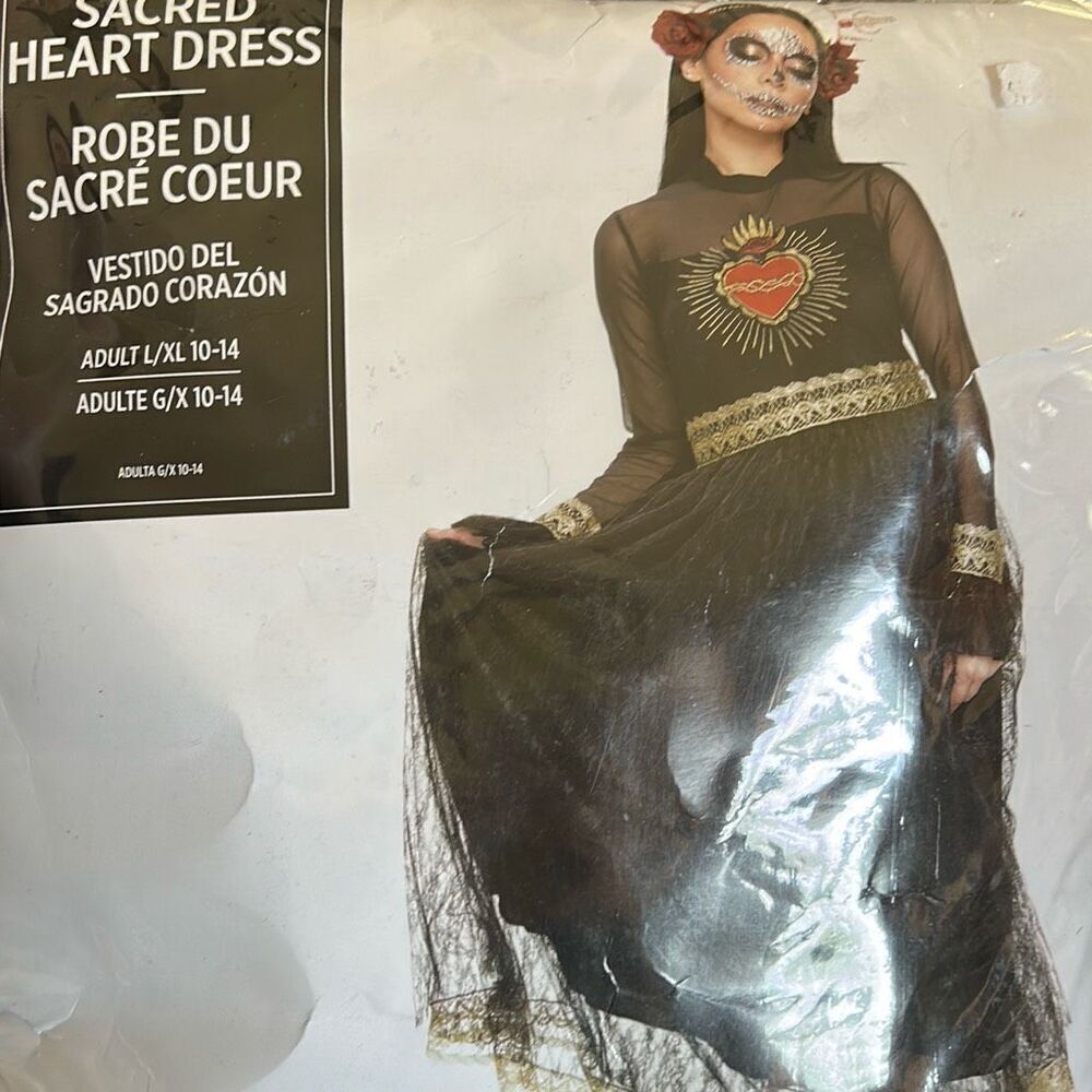 Sacred Heart Dress Black Lace Gothic Dress Halloween Costume large xL